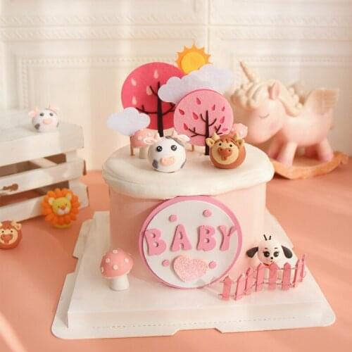 Happy Birthday Decoration Baking Animals Scenes Pig Trees Cake Topper Balloon Dessert Table Dress Up Plugin Party Decor Supplies