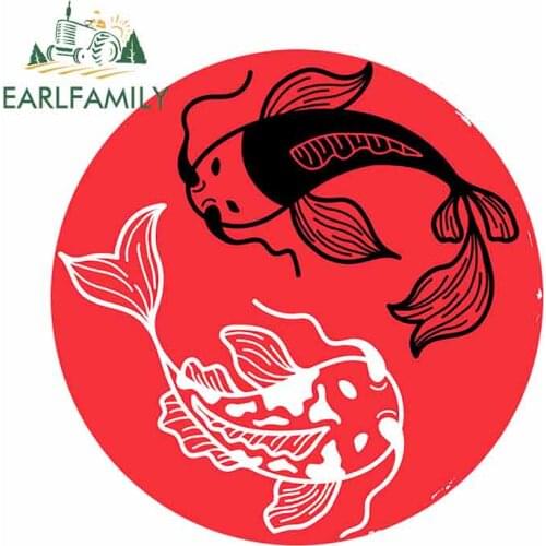 EARLFAMILY 13cm x 12.9cm for Japanese Carp Koi on Red Round Brush Spot Funny Car Stickers DIY Waterproof Decoration Decal