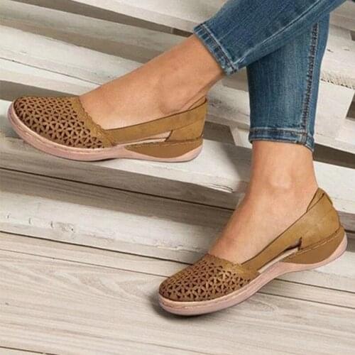 Women Rome Sandals Split Leather Soft Bottom Summer Shoes Woman Casual Flat Sandals Cut-out Ladies Sandalias Plus Size