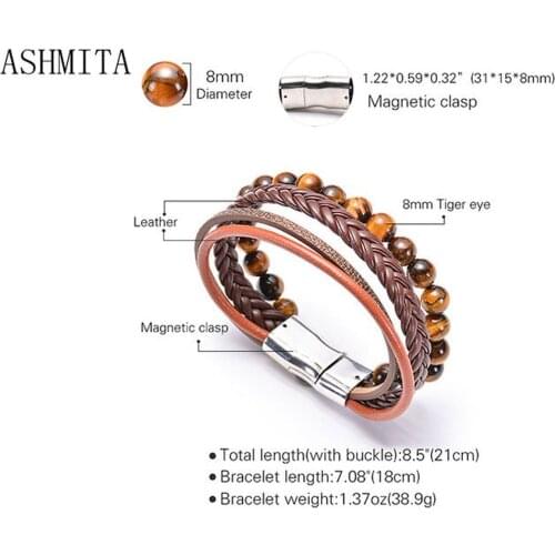2019 New 8MM Yellow Tiger Eye Brown Leather Bracelet Gift For Women Fashion Bracelets Beautiful Beads