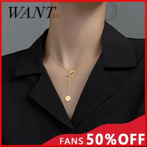 WANTME Fashion Features Round Card Lucky Pendant Necklace for Women Genuine 925 Sterling Silver Korean Geometric Party Jewelry