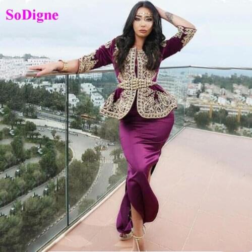 SoDigne Caftan Marocain Mermaid Evening Dresses With Sleeves Lace Appliques Formal Dress kaftan moroccan mariage Gowns