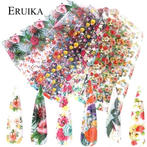 ERUIKA 10pcs Nails Stickers Flowers Set Decal Mix Design Nail art Decal Manicure Decal Stickers Nail DIY Salon Decoration