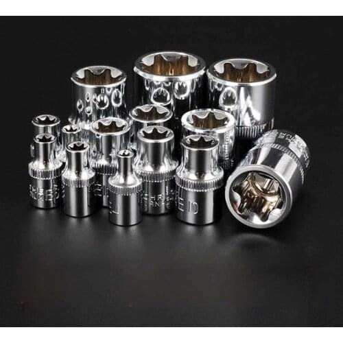 14PCS 1/4" 3/8" 1/2" Torx Star Socket Set Femal E Type Socket Wrench Head E4 E5 E6 E7 E8 E10 E12 E14 E16 E18 E20 E24 Auto Tools