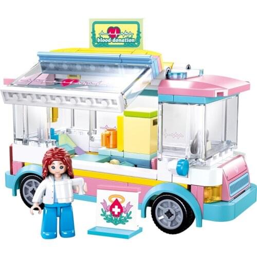 195PCS Sluban 0797 Health Checkup Car Assembly Model Girl Assembling Building Blocks Assembling Toy Gift