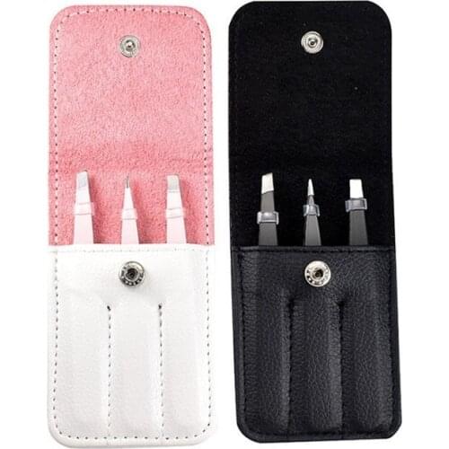3 PCS /set Eyebrow Tweezers Stainless Steel Point Tip/Slant Tip/Flat Tip Hair Removal Makeup Tools Accessory with Bag case