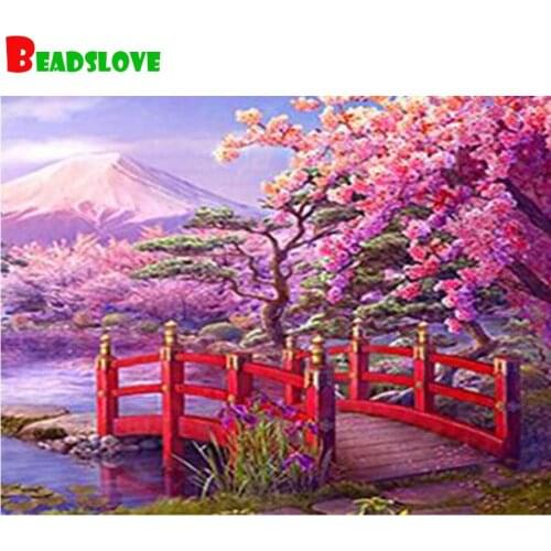Diamond embroidery Japan mount fuji cherry blossom spring scenery Diamond mosaic Diamond painting full round square drill Sale