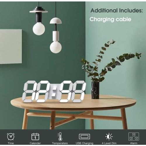 3D Digital Clock Alarm Digital Wall Clock Led Table Desktop Electronic Gift Large Nightlight Bedroom Display Temperature Clock