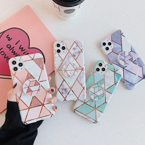 For iphone6/7/8/plus/max/x/xr/11/12/12pro/se2020 Fashion Marble Geometric Stitching Luxury With Folding bracket or Finger Ring