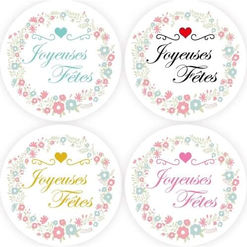 DouxArt 100 Pieces Stickers Joyeuses Fetes, 4CM Garland Wedding Seals Happy Festival Holiday Christmas Gift Box Labels