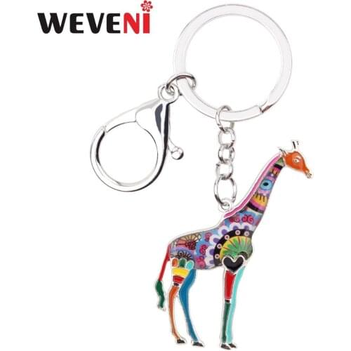 WEVENI Enamel Metal Africa Jungle Giraffe Key Chain Key Ring Keychain Pendant For Female Women Hot Car Novelty Jewelry Gift 2018