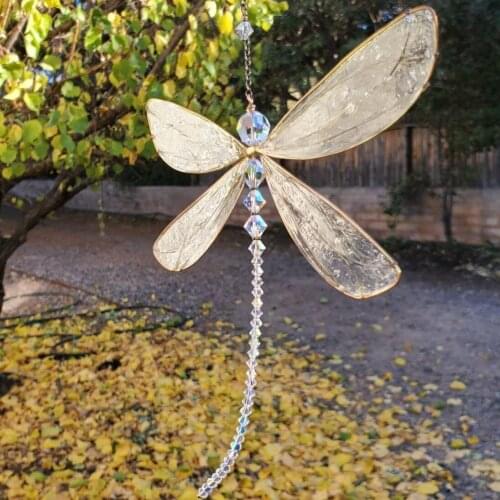 Crystal Dragonfly Hanging Crystal Suncatcher with Crystal Ball Prism Rainbow Decor for Garden Outdoor Home Kids Room Window