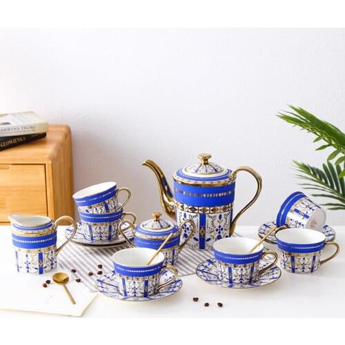 European-style Bone China Coffee Cup Gold-rimmed Coffee Set Flower Teaware Set Home Bone China Ceramic Coffee Mug