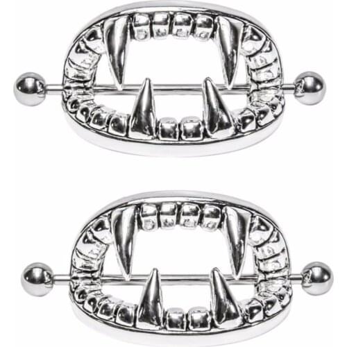 MODRSA 1Piece Stainless Steel Nipple Piercing Jewelry Punk Tooth Mouth-shaped Nipple Ring Body Piercing Jewelry