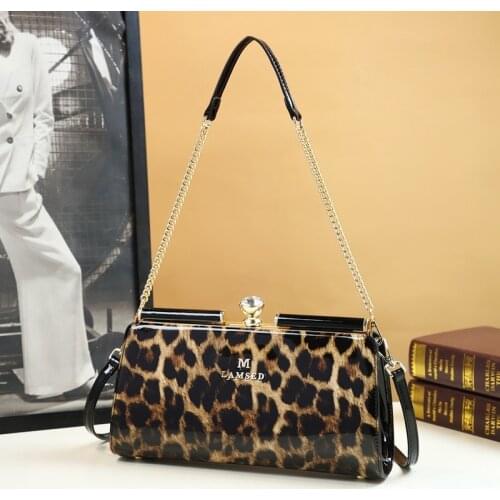 Genuine leather Leopard bag Women handbag New fashion chain middle-aged ladies fashion shoulder messenger underarm female bag
