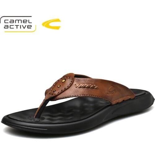 Camel Active 2019 New Men Slippers Genuine Leather Men Beach Shoes Brand Men Casual Shoes Men Slippers Summer Flip Flops 19359