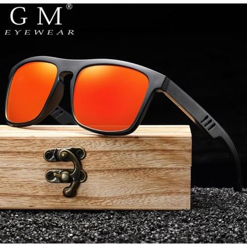 GM Vintage Sports Style Polarized Sunglasses Men Black Driving Square Wooden Shades Sunglasses Polaroid UV400