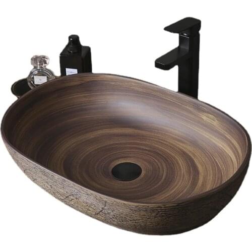 Retro Table Basin Large Size Ceramic Basin Oval Washbasin Antique Art Basin Outdoor Balcony Pool