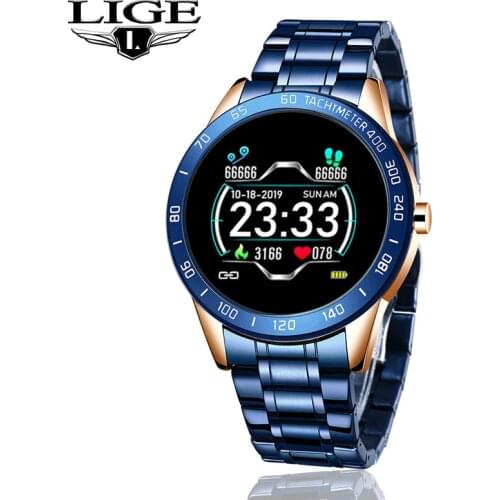 LIGE 2020 New Smart Watch Fitness Tracker Blood Pressure Monitoring Multifunctional Sport Waterproof Smart Watch Steel Belt Men