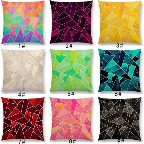 New White Purple Black Blue Pink Colorful Abstract Geometric Triangles Gold Lines Rainbow Stones Cushion Cover Throw Pillow Case