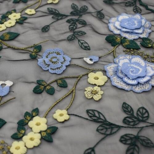 Solid blue flower mesh embroidered lace fabric for dress bazin riche vestidos tissu telas por metro tissus tecidos para costura
