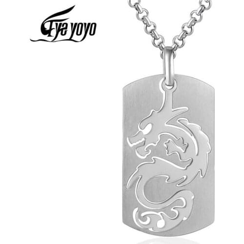 EyeYoYo Dragon Necklace Stainless Steel Animals Pendant Individual Medal Mens Animals Double Layer Necklace