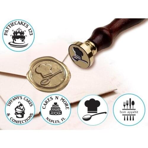 Customizable Food, Cakes, & Cuisine Wax Seal Stamp with Brown Wood Handle