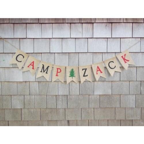 Personalized name Camping birthday burlap Banners Buffalo Plaid baby shower nursery room sign party Buntings garlands Photo Prop
