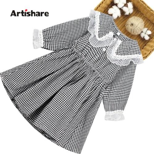 Dress For Girls Plaid Pattern Girl Child Dress Lace Party Dress Child Spring Autumn Clothes For Girls 6 8 10 12 14