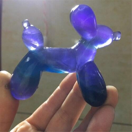 Natural crystal hand-carved poodle fluorite obsidian balloon dog folk crafts
