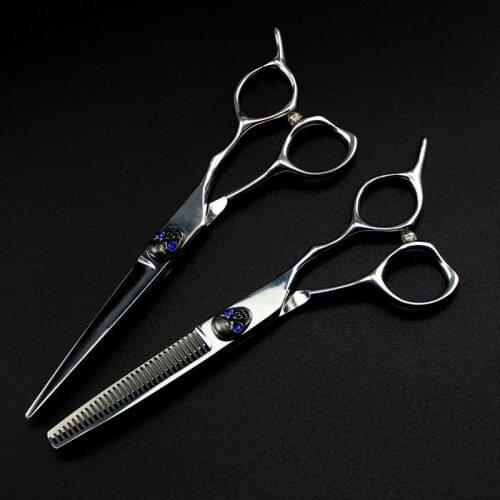 Professional Japan 440c steel 6 '' Blue Skull hair scissors haircut scissor thinning barber cutting shears hairdresser scissors