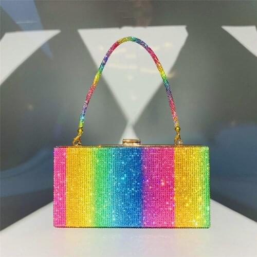 Rainbow Diamond Clutch Bag Elegant Party Evening Bag for Women Purse and Handbags Luxury Designer Chain Crossbody Bag Wedding X8