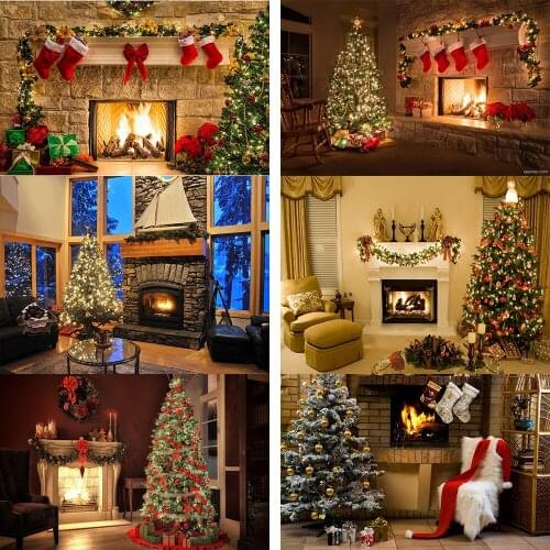 Christmas Fireplace Theme Backdrop for Photography Tree Sock Gift Xmas Party Decoration Supplies Photo Background Banner Studio