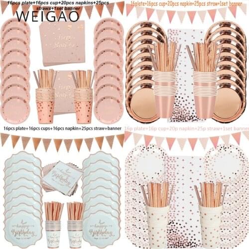 Rose Gold Dot Birthday Party Decor Disposable Tableware Set Balloon Garland Adult Anniversaire Wedding Decoration Supplies