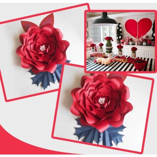 DIY Large Red Giant Paper Flowers Rose Fleurs Backdrops 1 Piece+ 2 Leaves +2 Ears For Baby Shower Kids Birthday Nursery Video