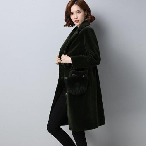 Sheep Shearing Coat Pocket Decoration Winter Warm Wool Jackets For Women Natural Fur Coats WYQ979