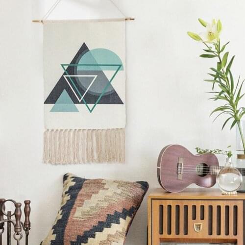 Nordic Tapestry Decoration Hanging Cloth Tassels Hand-Woven Boho Cotton Linen Hanging Pictures Background Wovering Home Decor