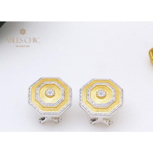 925 Sterling Silver Mushroom Wedding Earring Flower Studs 18K Gold Tone Silky Ripple Symmetrical Earrings C11E4S25397