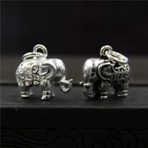 Thai Silver Charms Elephant Small Silver Color Charms Beads Fit Bracelet Animal Charms Pendant Authentic DIY Jewelry Accessories