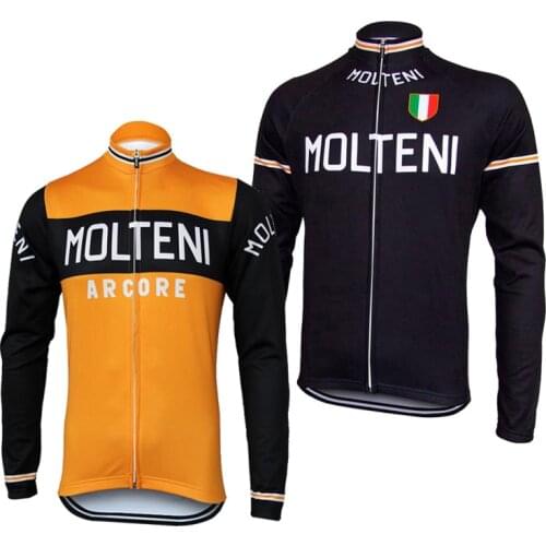 MOLTENI cycling jersey men long sleeve winter fleece or thin retro bike wear black bicycle clothing Wholesale