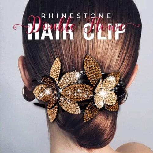 Rhinestone Double Flower Hair Clip Fashion Women Elegant Alloy Barrettes Girls Accessories Valentines Day HairPins Hair Accesso