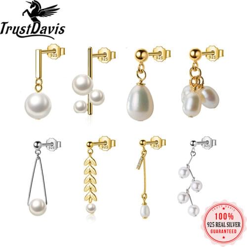 Trustdavis Real 925 Sterling Silver Sweet Charm Min Pearl Short Stud Earrings For Women Wedding Party Fine S925 Jewelry DA1623