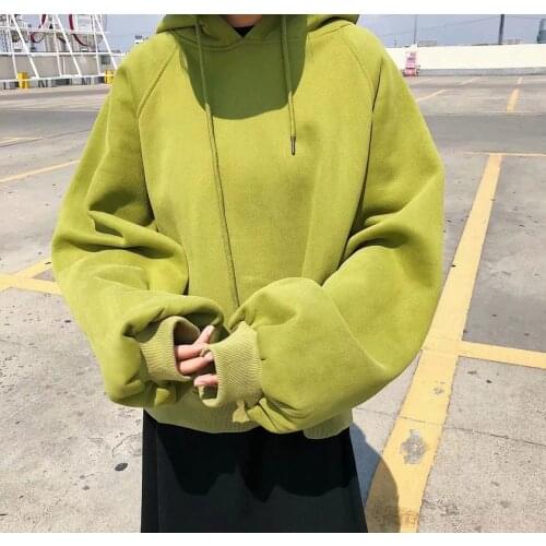 Woman Warm Hooded Sweatshirts Winter Autumn Loose One Size Pullover Tops Fleece Warm Outwear Clothes Street Wear Solid Color