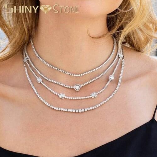 2021 New Arrived Heart Charm Choker Necklace Iced Out Bling Sparking Clear Cubic Zirconia CZ 3MM Tennis Chain Chokers For Women