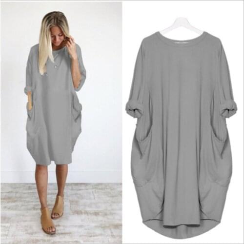 Women Casual Loose Dress with Pocket Ladies Fashion O Neck Long Tops Female T Shirt Dress 2020 Streetwear Plus Size 5XL Vestidos