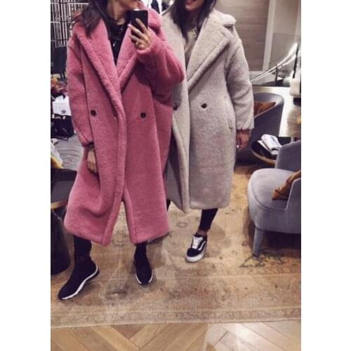 [ElfStyle] - Rose Pink WOOL COAT Double Breasted LAPEL COLLAR Loose Fit Fashion Warm Coats Woman