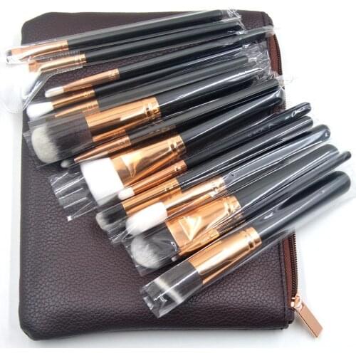 15 pieces Makeup brushes Black Synthetic Hair Powder Foundation blusher eyeshadow lip Make Up Brush kits Cosmetic beauty tool