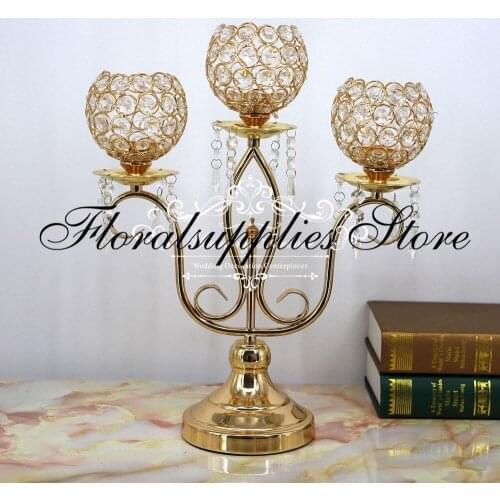 2019 New Crystal Candelabra 3 Arm Candle Holder Gold/Silver Candlestick Metal Wedding Decoration Table Centerpiece