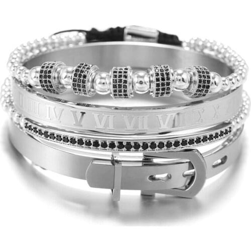 4pcs/set 2020 Multi Color Copper Bangle Beads Double Row Crescent Rhombic Paved Black Crystal Cz Zircon Luxury Women Bracelet