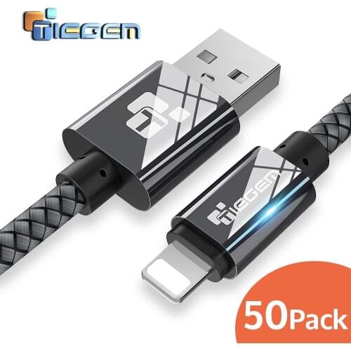 50Pack USB Cable for iPhone 8 X TIEGEM 2A Fast Charging USB Charger Data Cable For iPhone 5 6 6s 7 Plus Mobile Phone Cables